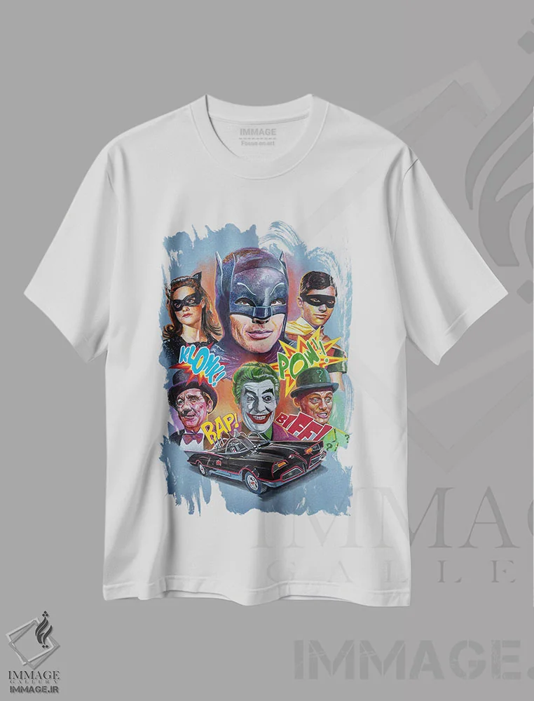 تیشرت سفید طرح دار کولاژ بتمن ۶۶، دست نقاشی و طراحی دستی اثر هنر کریس هافمن | immage.ir