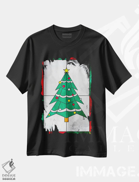 تیشرت مشکی طرح دار همیشه سبز فصلی، دکور تعطیلات اثر فایو بای فایو کالکتیو | immage.ir