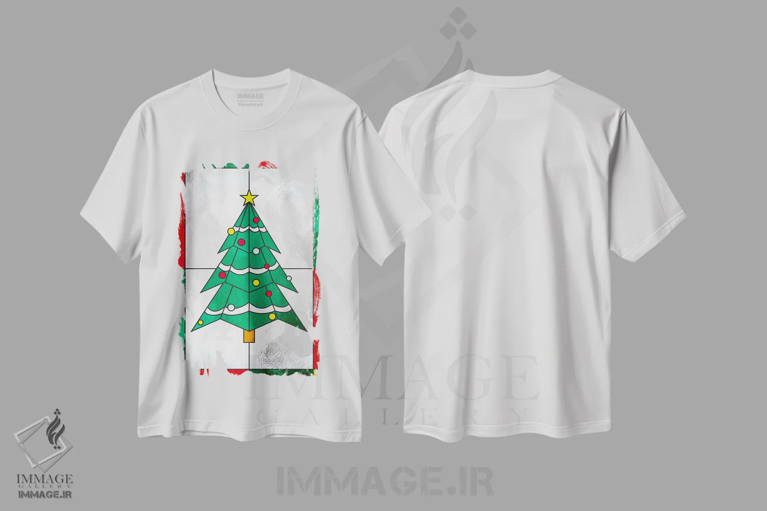 تیشرت سفید طرح دار همیشه سبز فصلی، دکور تعطیلات اثر فایو بای فایو کالکتیو | فروشگاه ایماژ