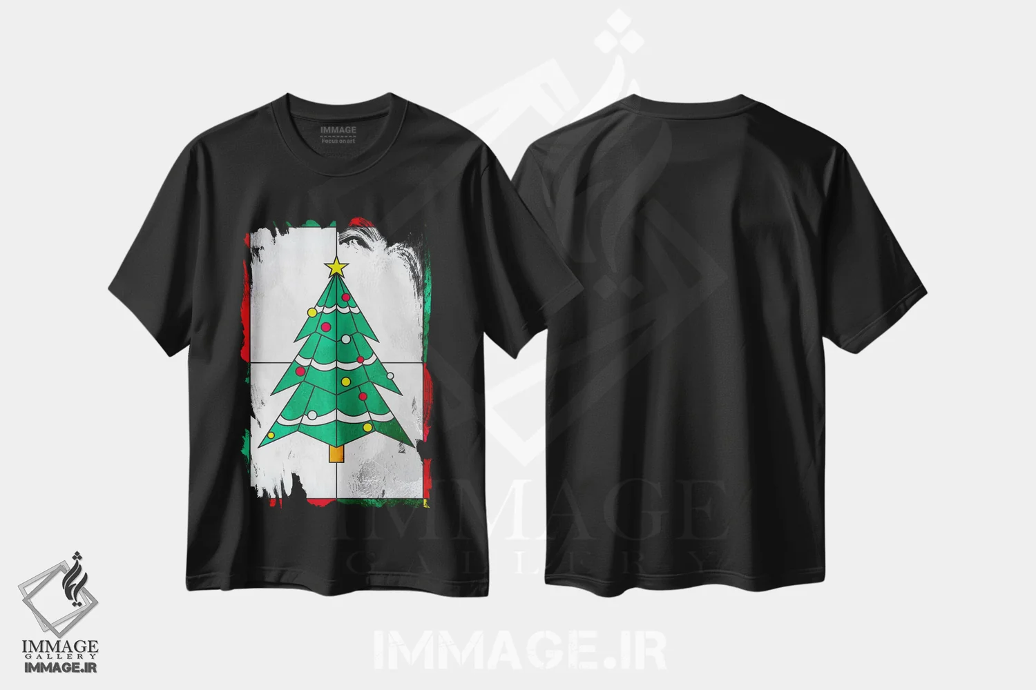 تیشرت مشکی طرح دار همیشه سبز فصلی، دکور تعطیلات اثر فایو بای فایو کالکتیو | immage.ir