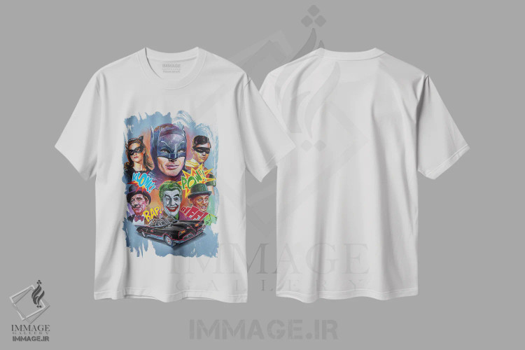 تیشرت سفید طرح دار کولاژ بتمن ۶۶، دست نقاشی و طراحی دستی اثر هنر کریس هافمن | immage.ir