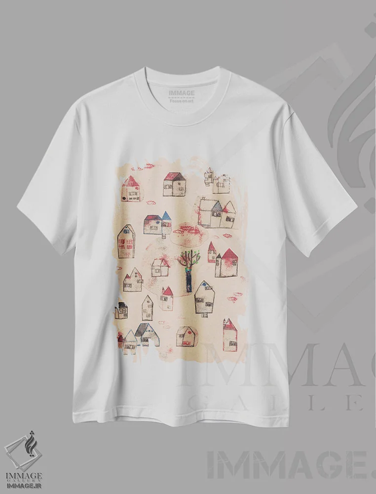 تیشرت سفید طرح دار درخت زندگی، تزئینی اثر هانیه قشقایی | فروشگاه ایماژ