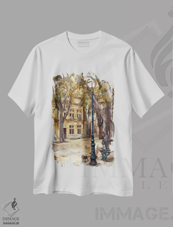 تیشرت سفید طرح دار روستای پرووانس ۲، تزئینی اثر مریلین هاگمن | فروشگاه ایماژ