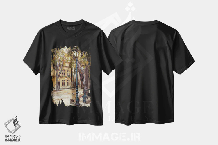 تیشرت مشکی طرح دار روستای پرووانس ۲، تزئینی اثر مریلین هاگمن | immage.ir