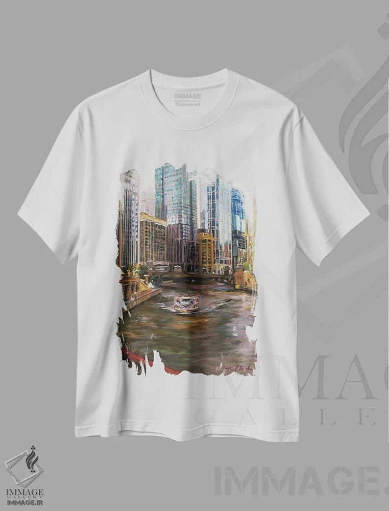 تیشرت سفید طرح دار رودخانه شیکاگو، مدیوم اثر مریلین هاگمن | immage.ir