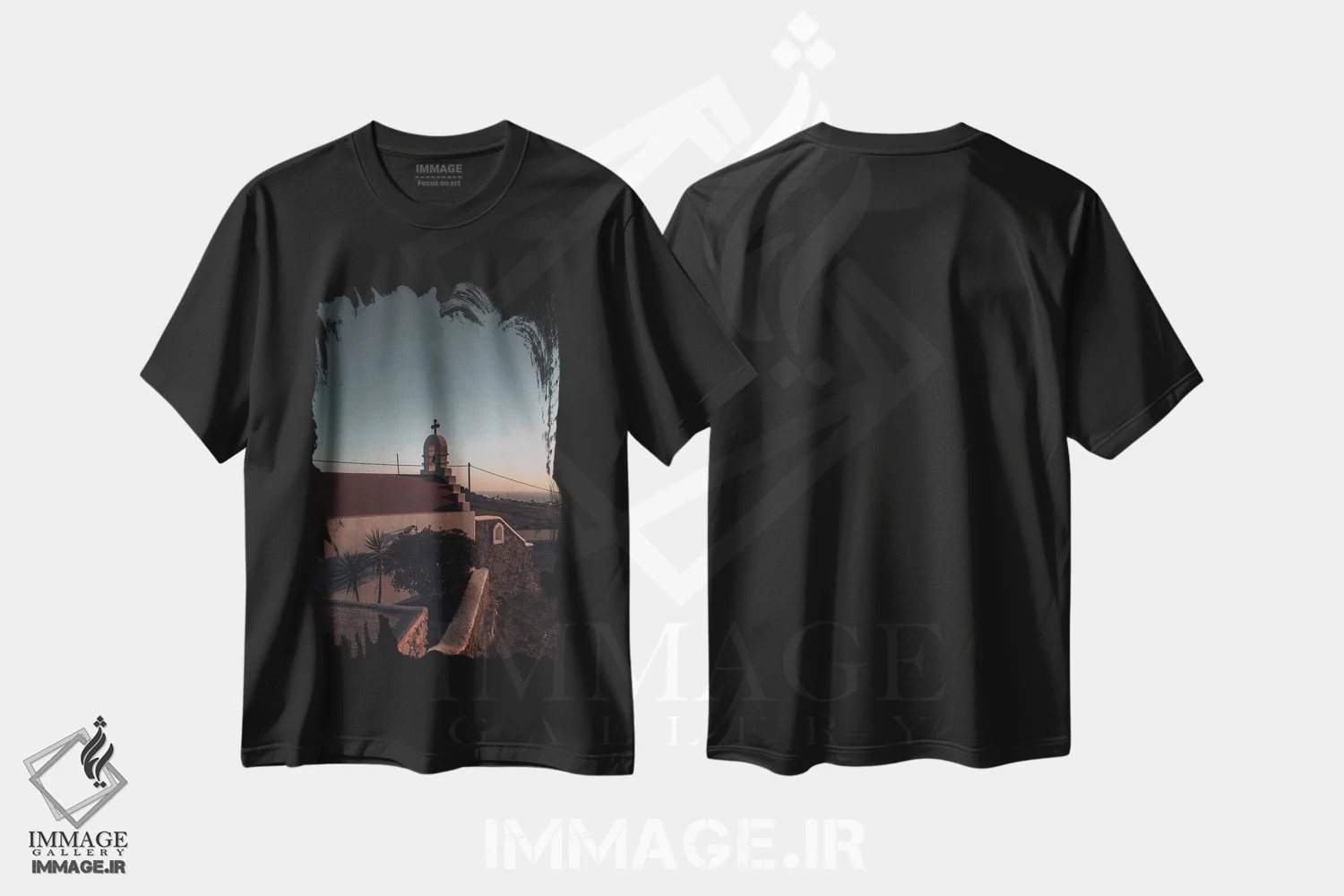 تیشرت مشکی طرح دار کلیسای غروب، دکور معاصر اثر سباستین هیلگتاگ | immage.ir