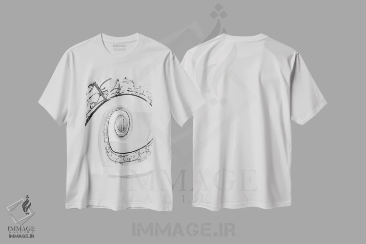 تیشرت سفید طرح دار چرخش، هنر تزئینی سیاه و سفید اثر سباستین هیلگتاگ | فروشگاه ایماژ