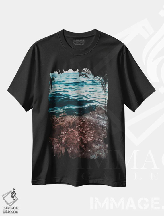 تیشرت مشکی طرح دار آب ۲، دکور ساحلی اثر سباستین هیلگتاگ | فروشگاه ایماژ
