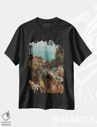 تیشرت مشکی طرح دار آبی ها و زردها، دکور ساحلی اثر سباستین هیلگتاگ | فروشگاه ایماژ