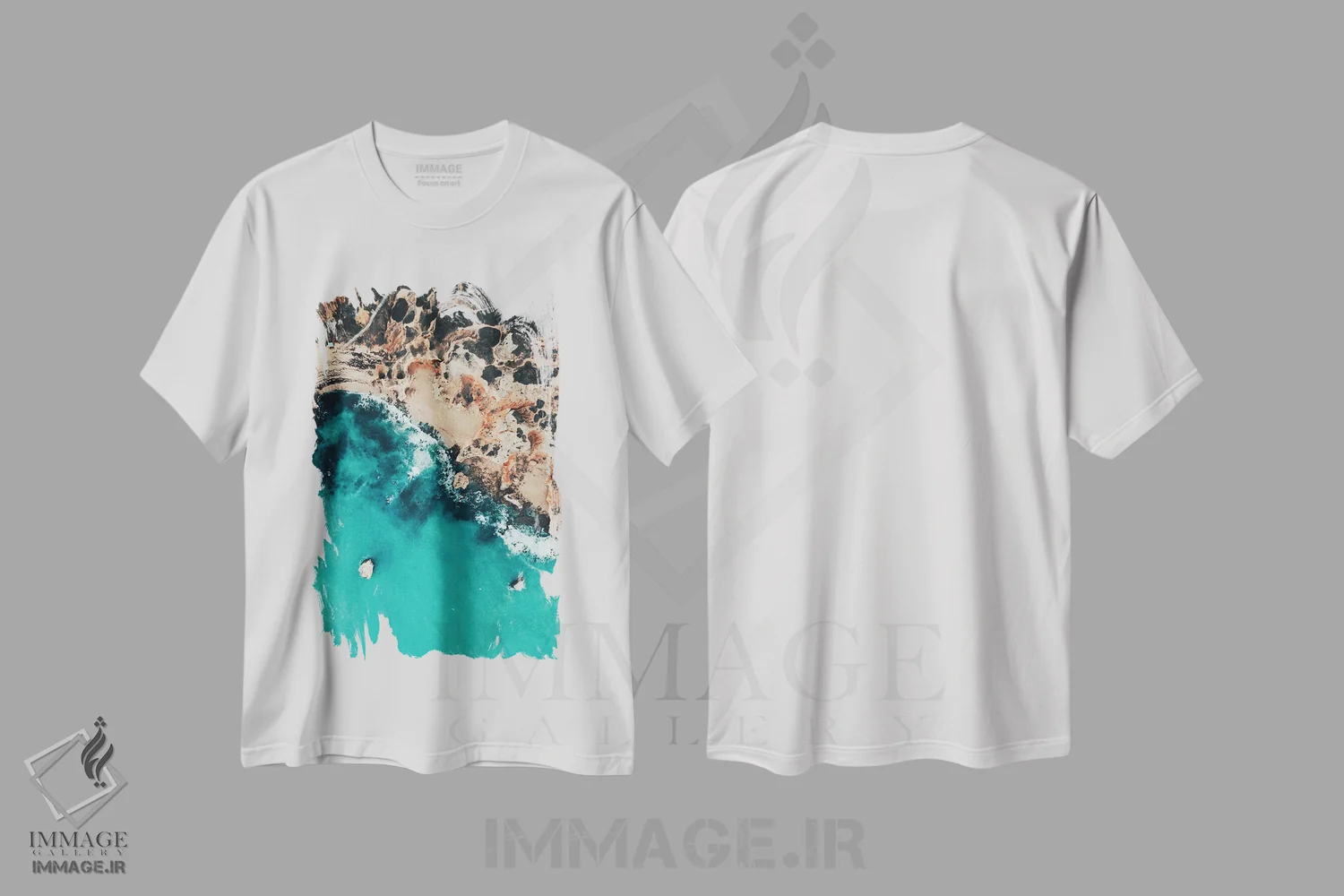 تیشرت سفید طرح دار انرژی اقیانوس اطلس ۲، سواحل از نمای بالا اثر سباستین هیلگتاگ | immage.ir