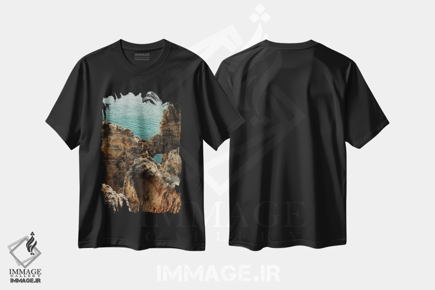 تیشرت مشکی طرح دار آبی ها و زردها، دکور ساحلی اثر سباستین هیلگتاگ | فروشگاه ایماژ