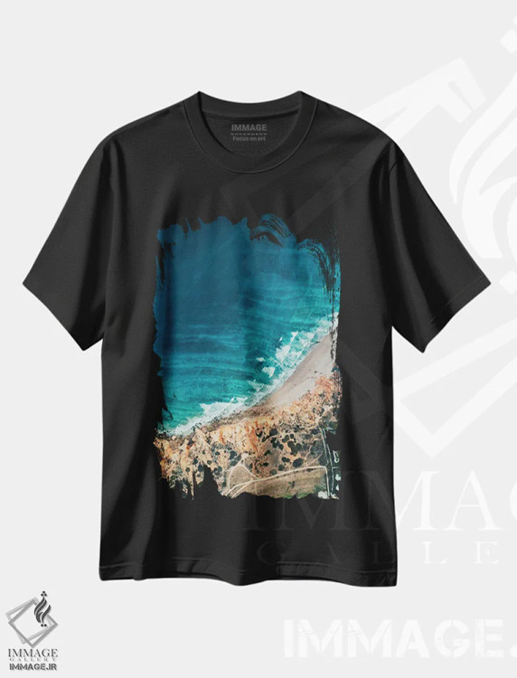 تیشرت مشکی طرح دار ساحل رویایی ۳، سواحل از نمای بالا اثر سباستین هیلگتاگ | فروشگاه ایماژ
