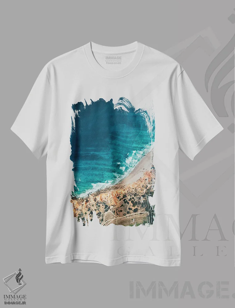 تیشرت سفید طرح دار ساحل رویایی ۳، سواحل از نمای بالا اثر سباستین هیلگتاگ | immage.ir
