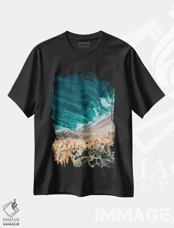 تیشرت مشکی طرح دار ساحل رویایی، سواحل از نمای بالا اثر سباستین هیلگتاگ | immage.ir