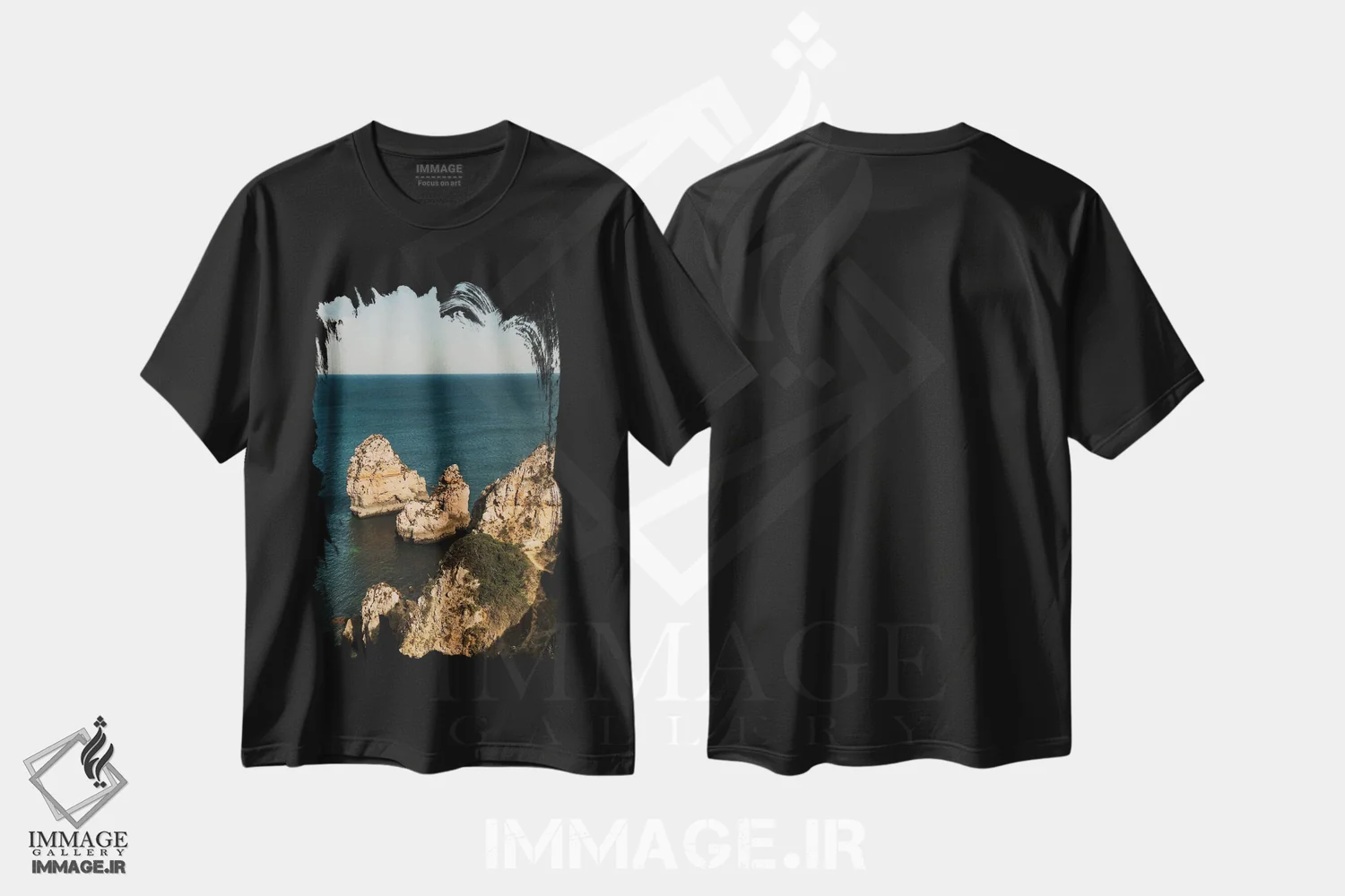 تیشرت مشکی طرح دار غروب در سواحل، دکور ساحلی اثر سباستین هیلگتاگ | فروشگاه ایماژ
