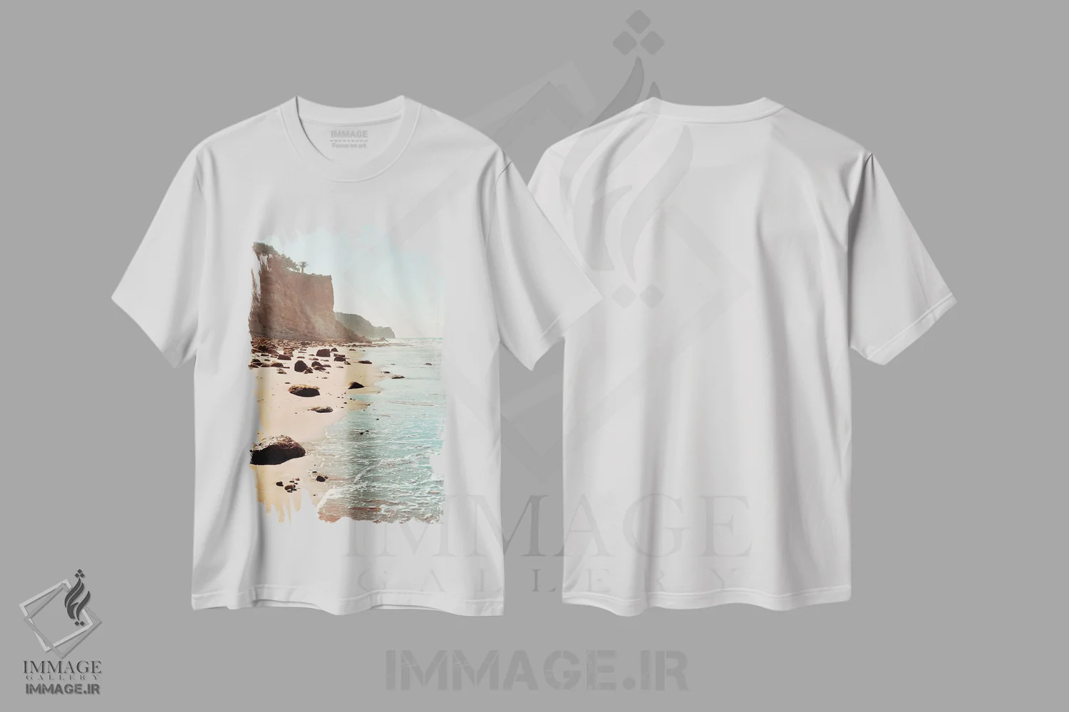 تیشرت سفید طرح دار امواج ابتدایی، دکور ساحلی اثر سباستین هیلگتاگ | فروشگاه ایماژ