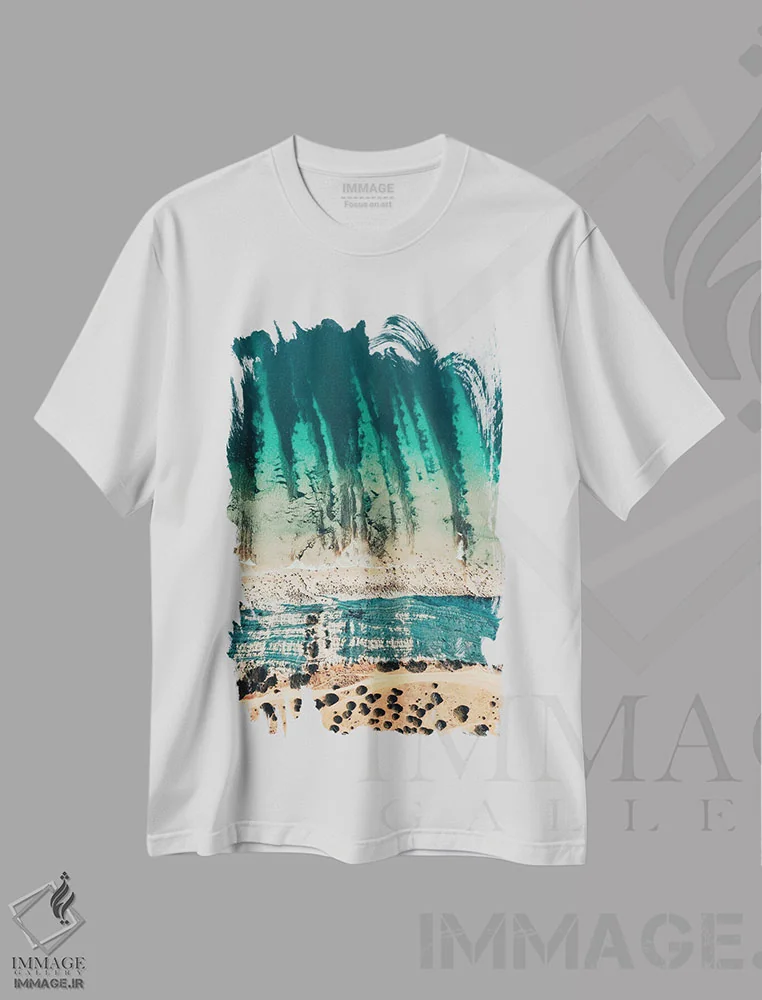 تیشرت سفید طرح دار زندگی رؤیایی، سواحل از نمای بالا اثر سباستین هیلگتاگ | immage.ir