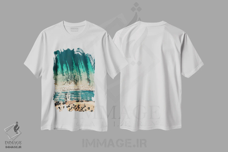 تیشرت سفید طرح دار زندگی رؤیایی، سواحل از نمای بالا اثر سباستین هیلگتاگ | immage.ir