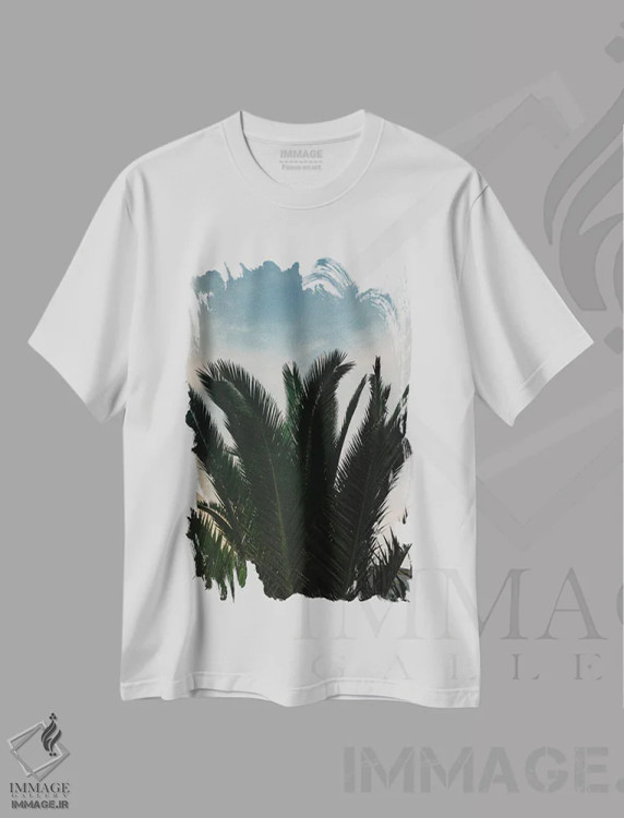 تیشرت سفید طرح دار نخل های نرم، تزئینی اثر سباستین هیلگتاگ | immage.ir