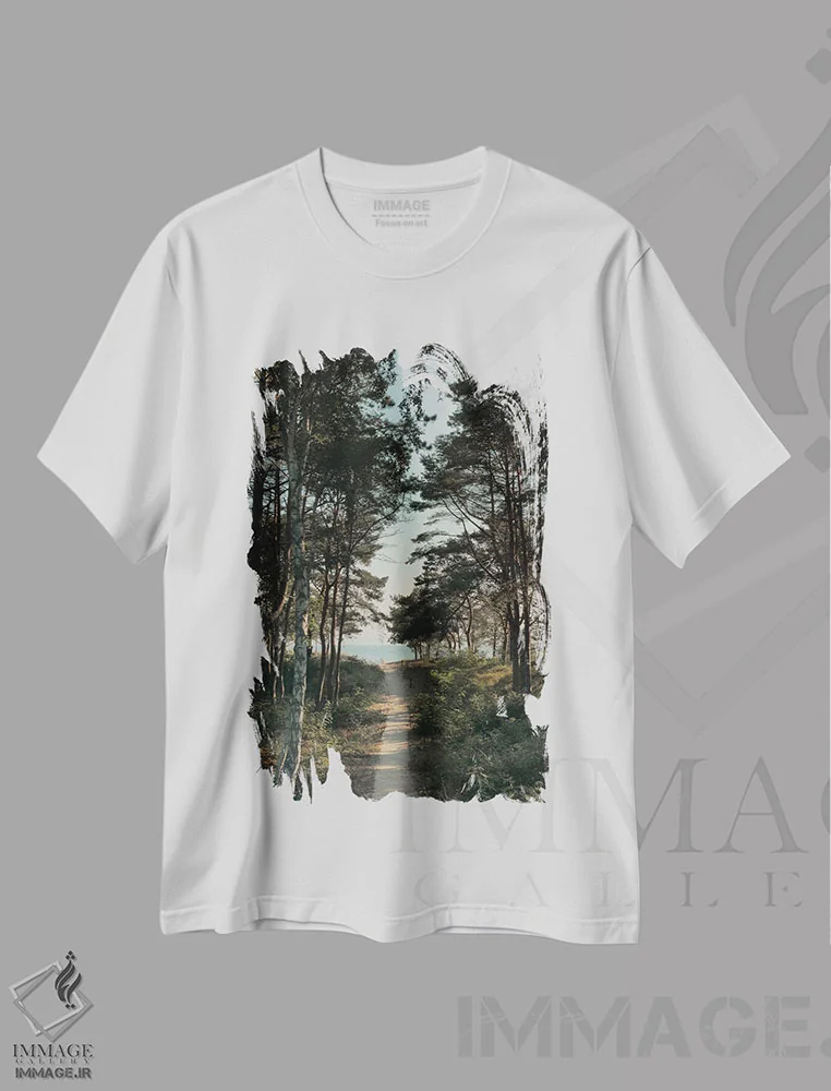 تیشرت سفید طرح دار مسیر ساحلی، دکور ساحلی اثر سباستین هیلگتاگ | فروشگاه ایماژ