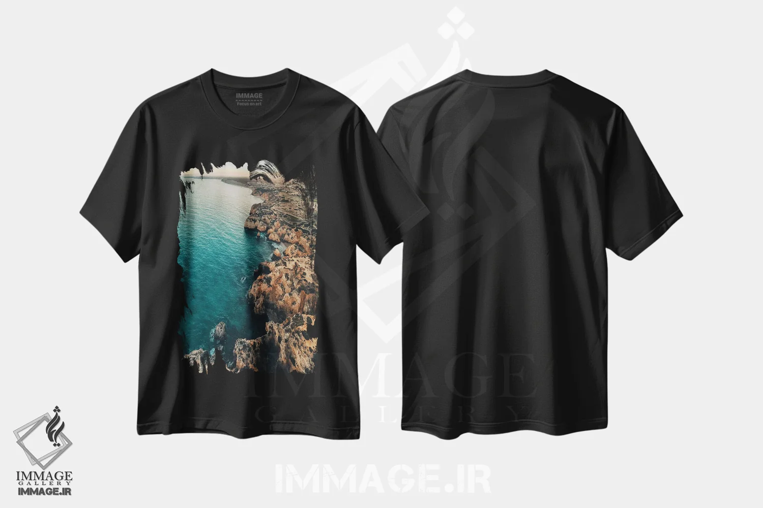 تیشرت مشکی طرح دار حال و هوای غروب ۲، دکور ساحلی اثر سباستین هیلگتاگ | فروشگاه ایماژ