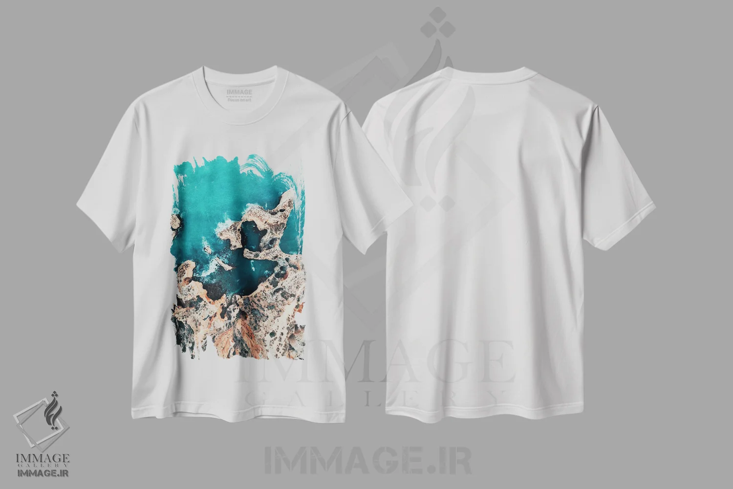 تیشرت سفید طرح دار امواج وحشی، سواحل از نمای بالا اثر سباستین هیلگتاگ | فروشگاه ایماژ