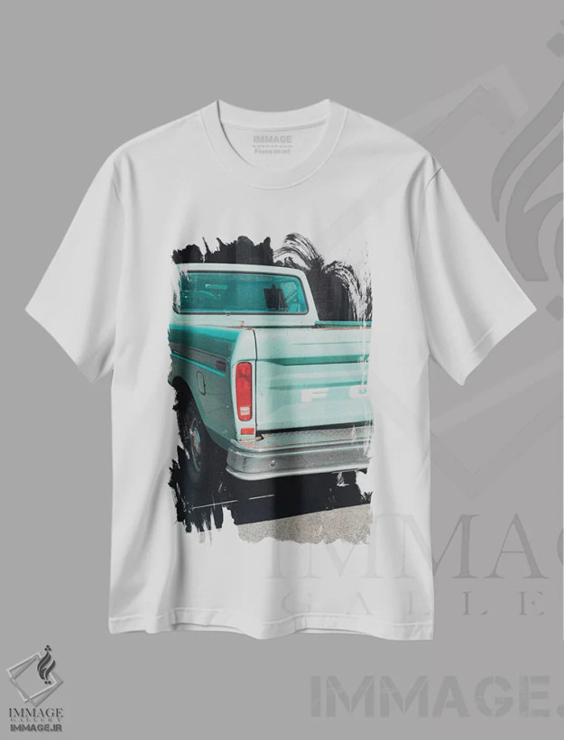 تیشرت سفید طرح دار وانت آمریکایی ۲ اثر سباستین هیلگتاگ | فروشگاه ایماژ
