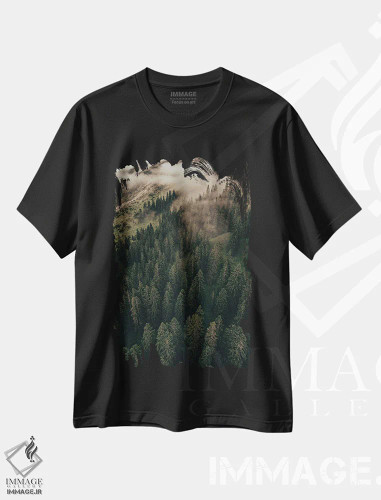 تیشرت مشکی طرح دار صبح های آرام و ابرها، عکاسی هنری فاخر اثر سباستین هیلگتاگ | فروشگاه ایماژ