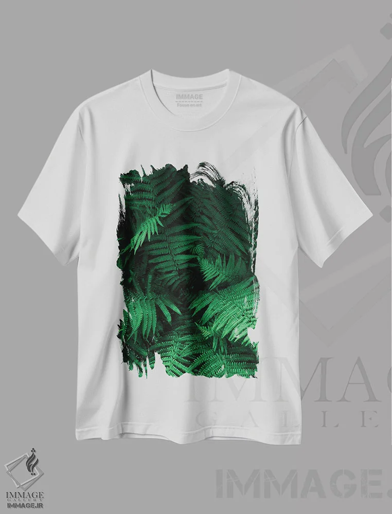 تیشرت سفید طرح دار سرخس ها، تزئینی اثر سباستین هیلگتاگ | فروشگاه ایماژ