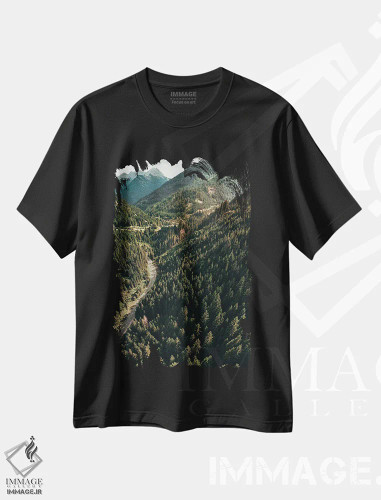 تیشرت مشکی طرح دار حال و هوای سفر جاده ای، عکاسی هنری فاخر اثر سباستین هیلگتاگ | فروشگاه ایماژ