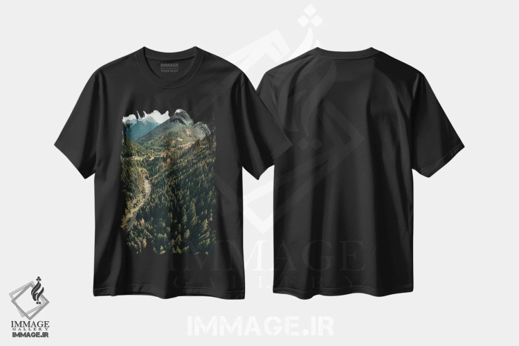 تیشرت مشکی طرح دار حال و هوای سفر جاده ای، عکاسی هنری فاخر اثر سباستین هیلگتاگ | فروشگاه ایماژ