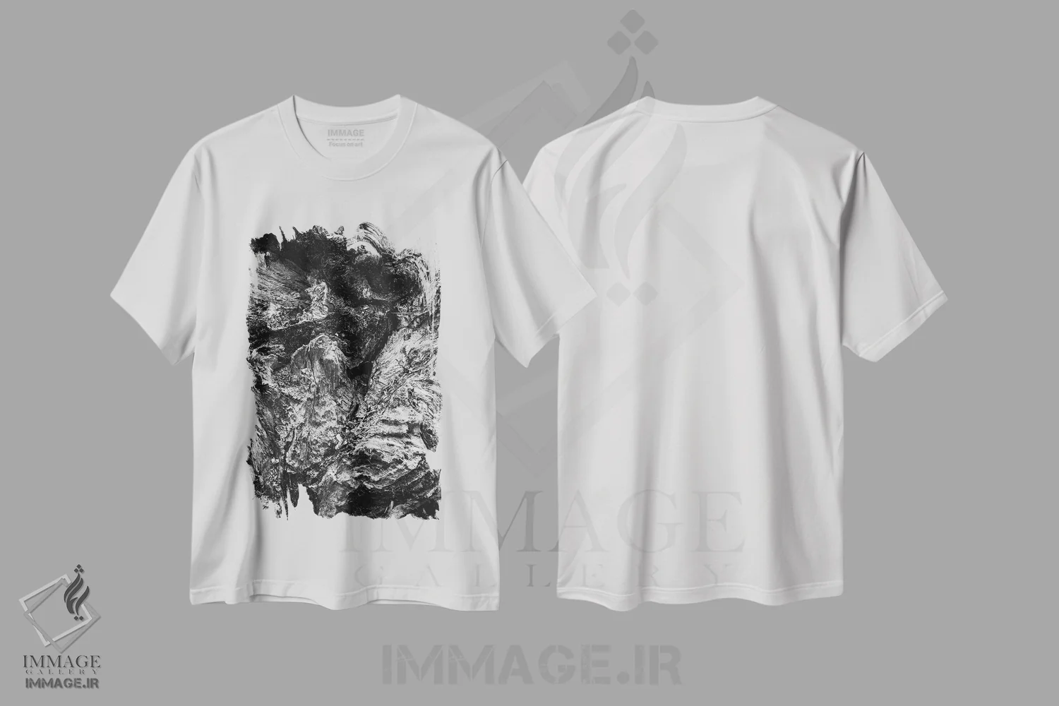 تیشرت سفید طرح دار چوب هنری، عکاسی سیاه و سفید اثر سباستین هیلگتاگ | فروشگاه ایماژ