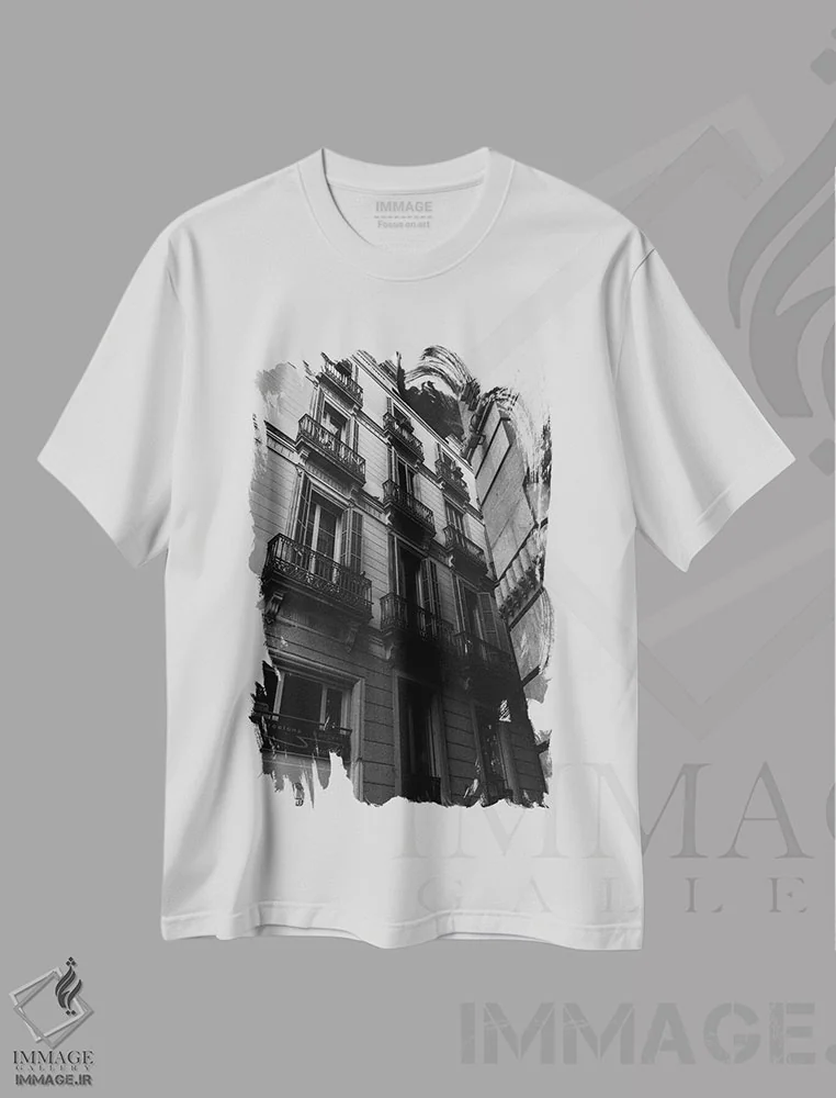 تیشرت سفید طرح دار بارسلونا، عکاسی سیاه و سفید اثر سباستین هیلگتاگ | immage.ir