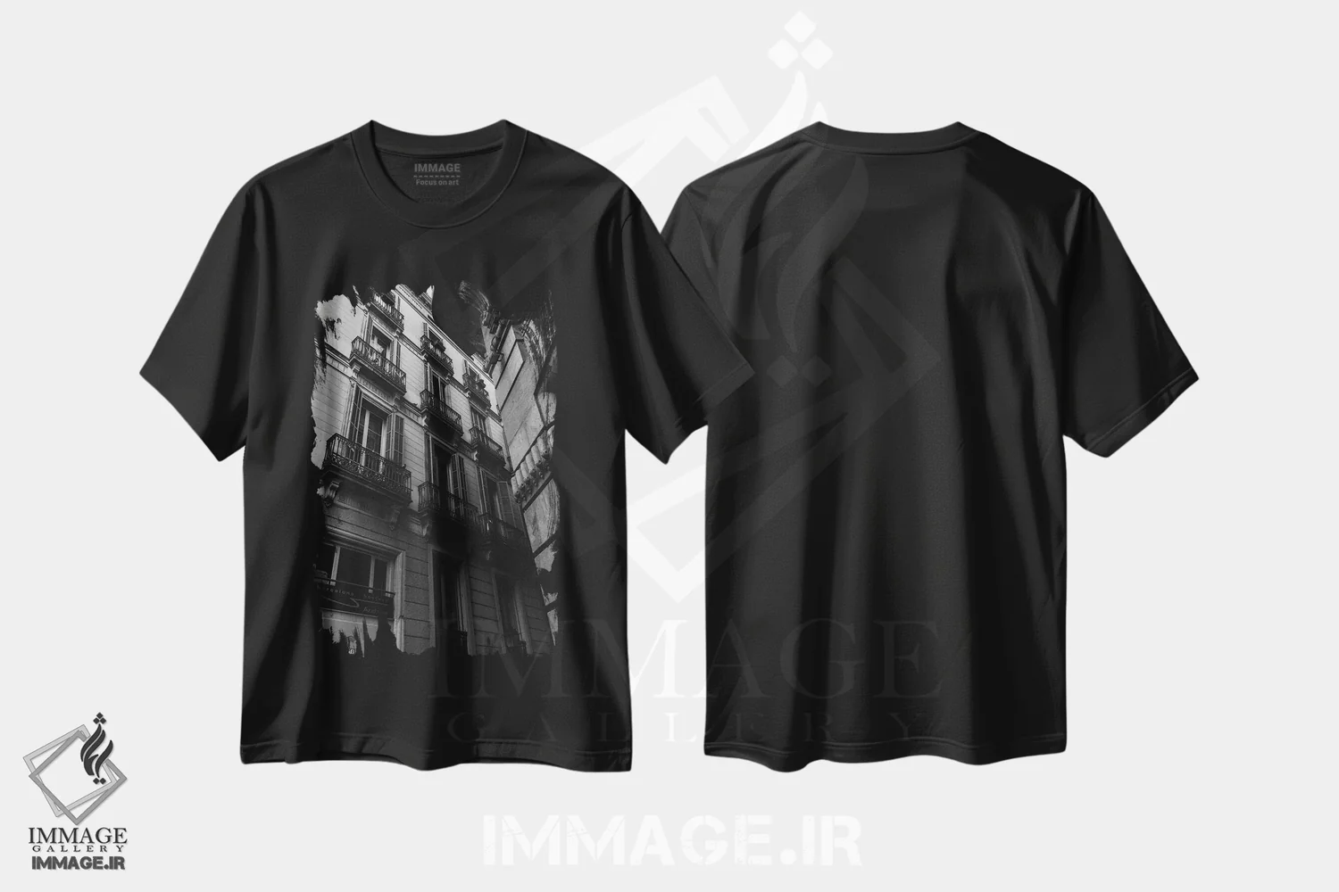 تیشرت مشکی طرح دار بارسلونا، عکاسی سیاه و سفید اثر سباستین هیلگتاگ | فروشگاه ایماژ