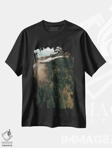 تیشرت مشکی طرح دار ابرها و درختان، عکاسی هنری فاخر اثر سباستین هیلگتاگ | فروشگاه ایماژ
