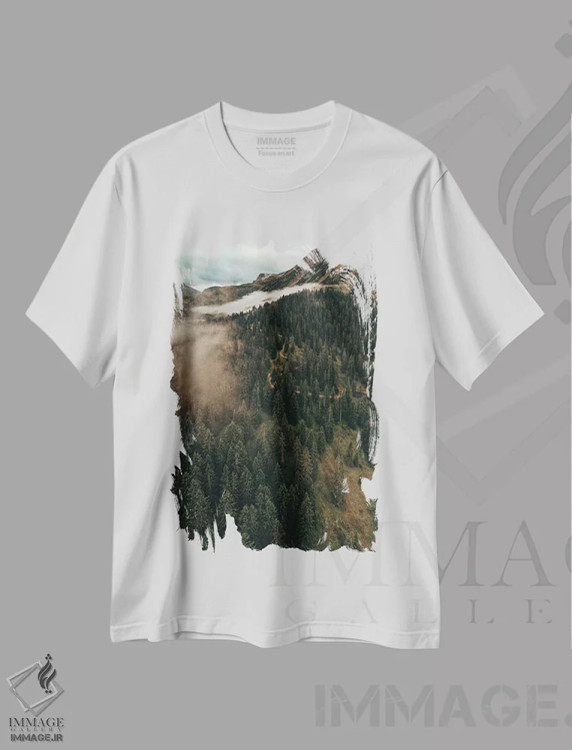 تیشرت سفید طرح دار ابرها و درختان، عکاسی هنری فاخر اثر سباستین هیلگتاگ | immage.ir