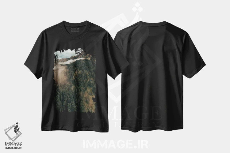 تیشرت مشکی طرح دار ابرها و درختان، عکاسی هنری فاخر اثر سباستین هیلگتاگ | فروشگاه ایماژ