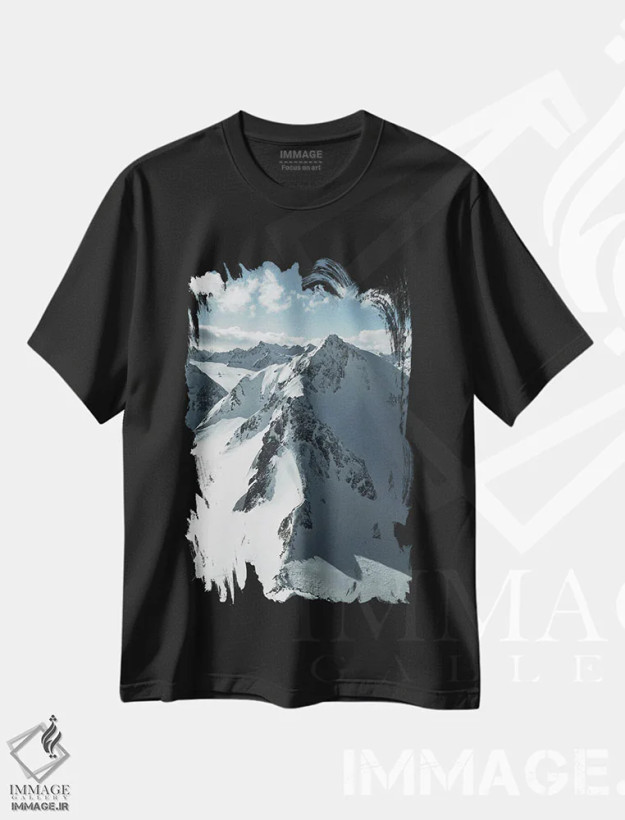 تیشرت مشکی طرح دار قله یخی در اتریش، عکاسی هنری فاخر اثر سباستین هیلگتاگ | فروشگاه ایماژ