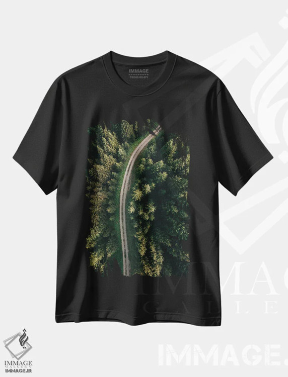 تیشرت مشکی طرح دار مسیر جنگلی، عکاسی هوایی اثر سباستین هیلگتاگ | immage.ir