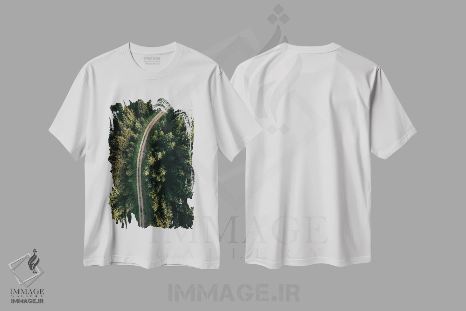 تیشرت سفید طرح دار مسیر جنگلی، عکاسی هوایی اثر سباستین هیلگتاگ | فروشگاه ایماژ