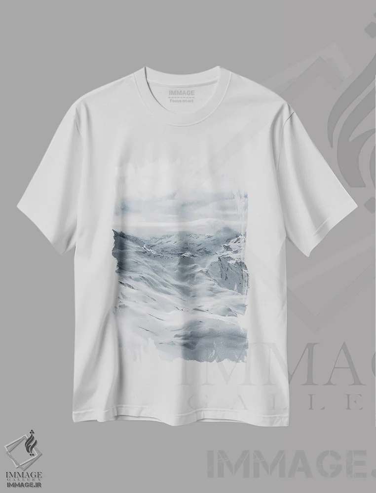 تیشرت سفید طرح دار کوه ها، عکاسی هنری فاخر اثر سباستین هیلگتاگ | فروشگاه ایماژ