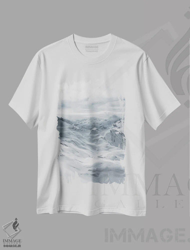 تیشرت سفید طرح دار کوه ها، عکاسی هنری فاخر اثر سباستین هیلگتاگ | فروشگاه ایماژ