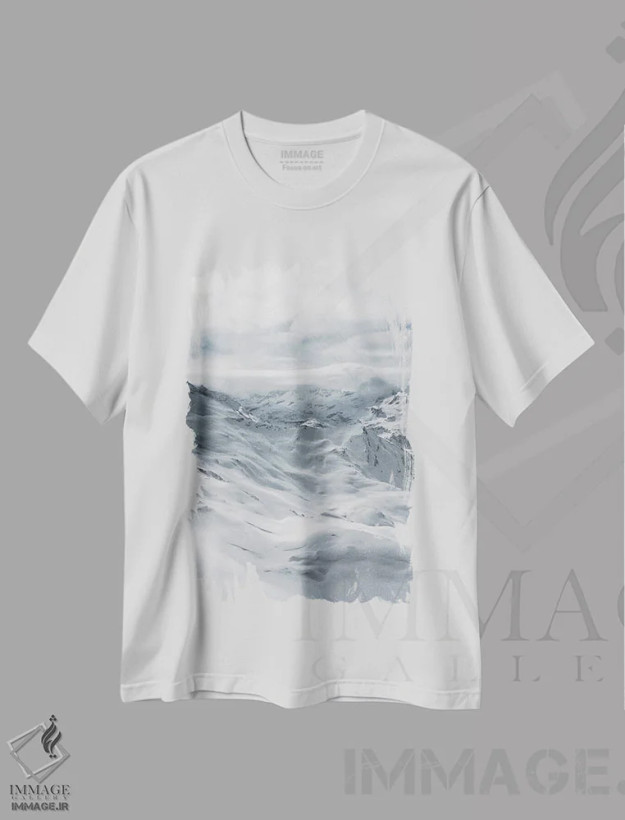 تیشرت سفید طرح دار کوه ها، عکاسی هنری فاخر اثر سباستین هیلگتاگ | فروشگاه ایماژ