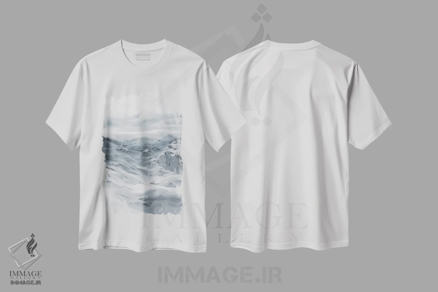 تیشرت سفید طرح دار کوه ها، عکاسی هنری فاخر اثر سباستین هیلگتاگ | فروشگاه ایماژ