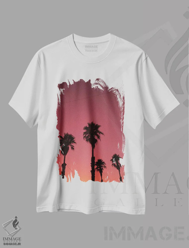 تیشرت سفید طرح دار گروه نخل ها، تزئینی اثر سباستین هیلگتاگ | فروشگاه ایماژ