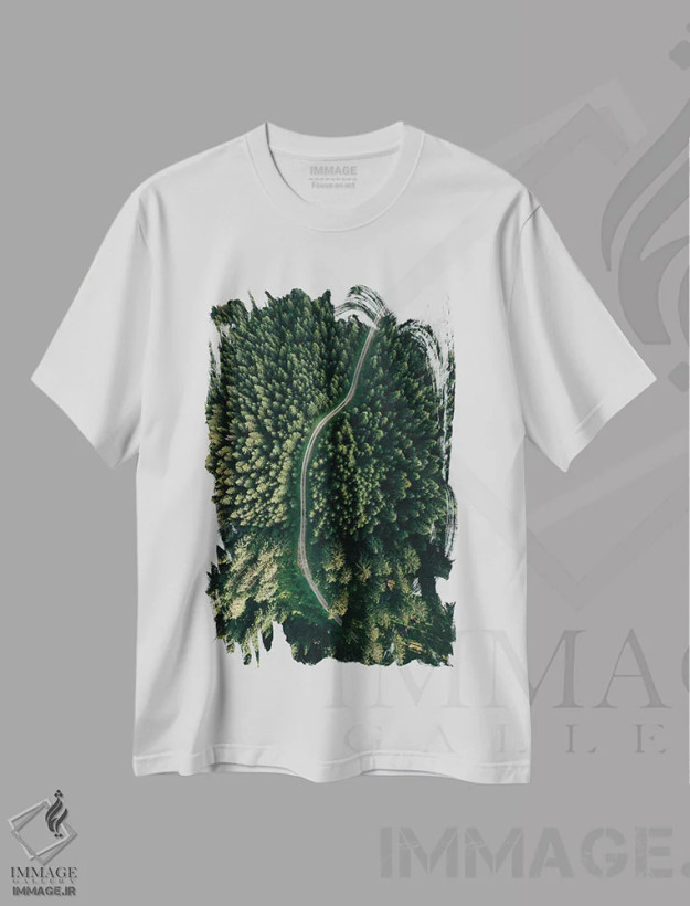تیشرت سفید طرح دار خیابانی میان جنگل ۲، عکاسی هوایی اثر سباستین هیلگتاگ | فروشگاه ایماژ