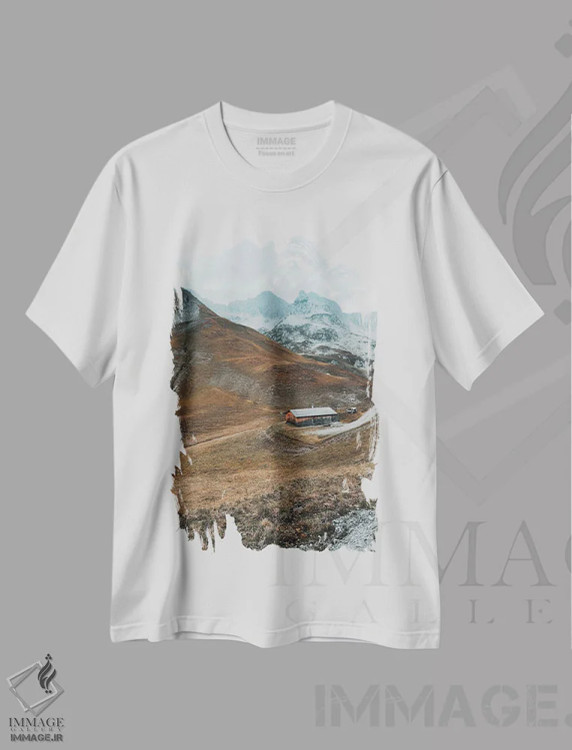 تیشرت سفید طرح دار کلبه، عکاسی هنری فاخر اثر سباستین هیلگتاگ | فروشگاه ایماژ