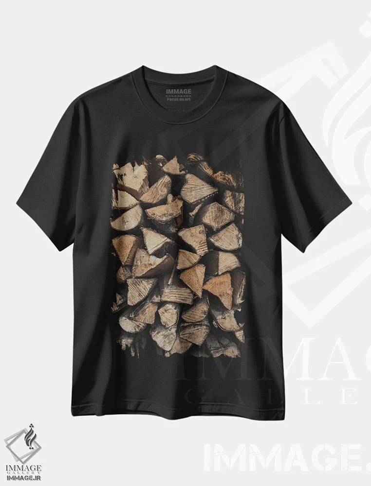 تیشرت مشکی طرح دار بافت های چوبی، عکاسی هنری فاخر اثر سباستین هیلگتاگ | فروشگاه ایماژ