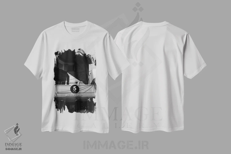 تیشرت سفید طرح دار کافی شاپ، هنر تزئینی سیاه و سفید اثر سباستین هیلگتاگ | فروشگاه ایماژ