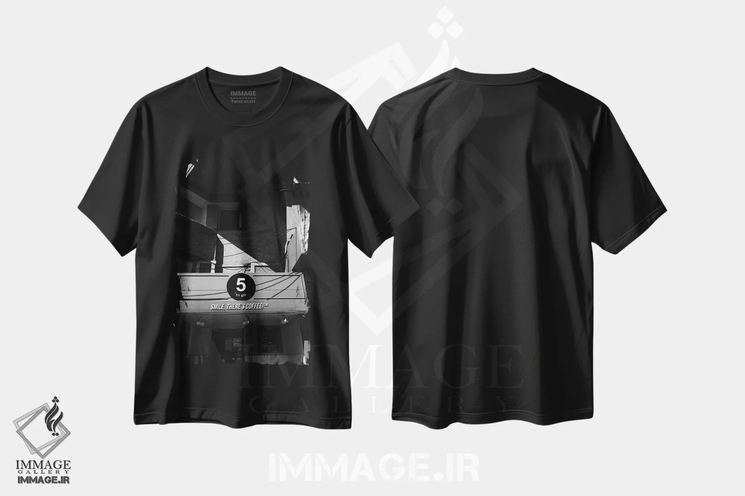 تیشرت مشکی طرح دار کافی شاپ، هنر تزئینی سیاه و سفید اثر سباستین هیلگتاگ | immage.ir